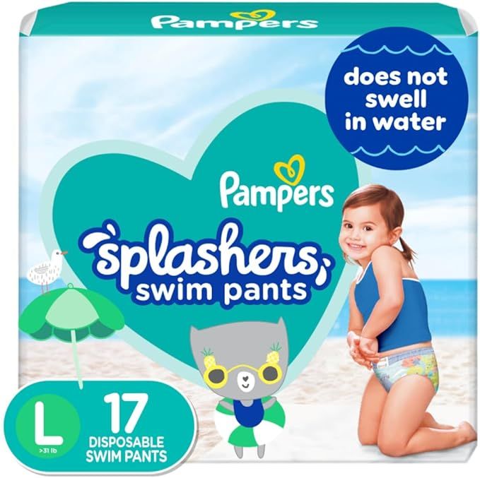 Pampers Splashers Swim Diapers - Size L, 17 Count, Gap-Free Disposable Baby Swim Pants | Amazon (US)