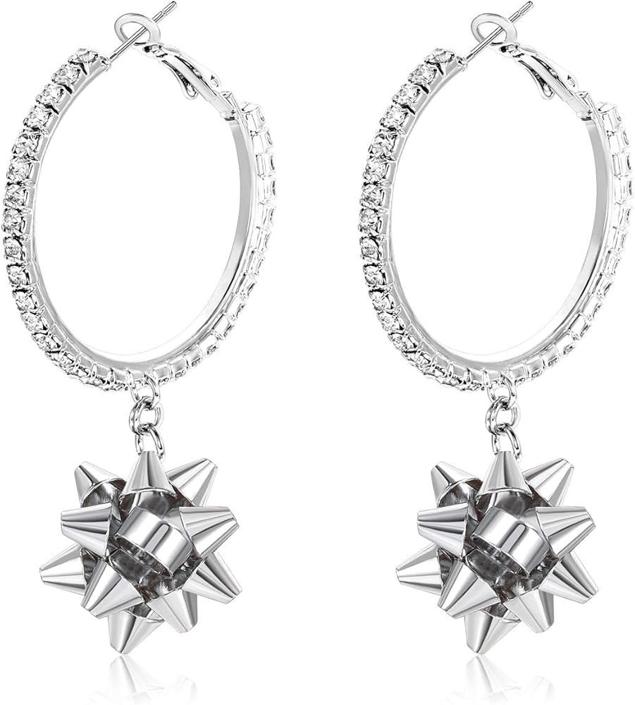 Christmas Earrings Hypoallergenic Gift Bow Hoop Earrings Holiday X-Mas Present Bow Multi- Colour ... | Amazon (US)