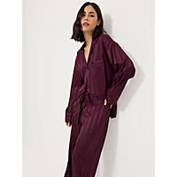 Burgundy Satin Stripe Long Sleeve Shirt Pyjamas | George at ASDA