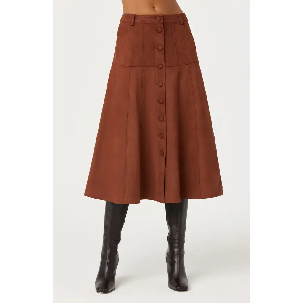 ASTR the Label Zoya Faux Suede Midi Skirt in Brown at Nordstrom, Size Small | Nordstrom