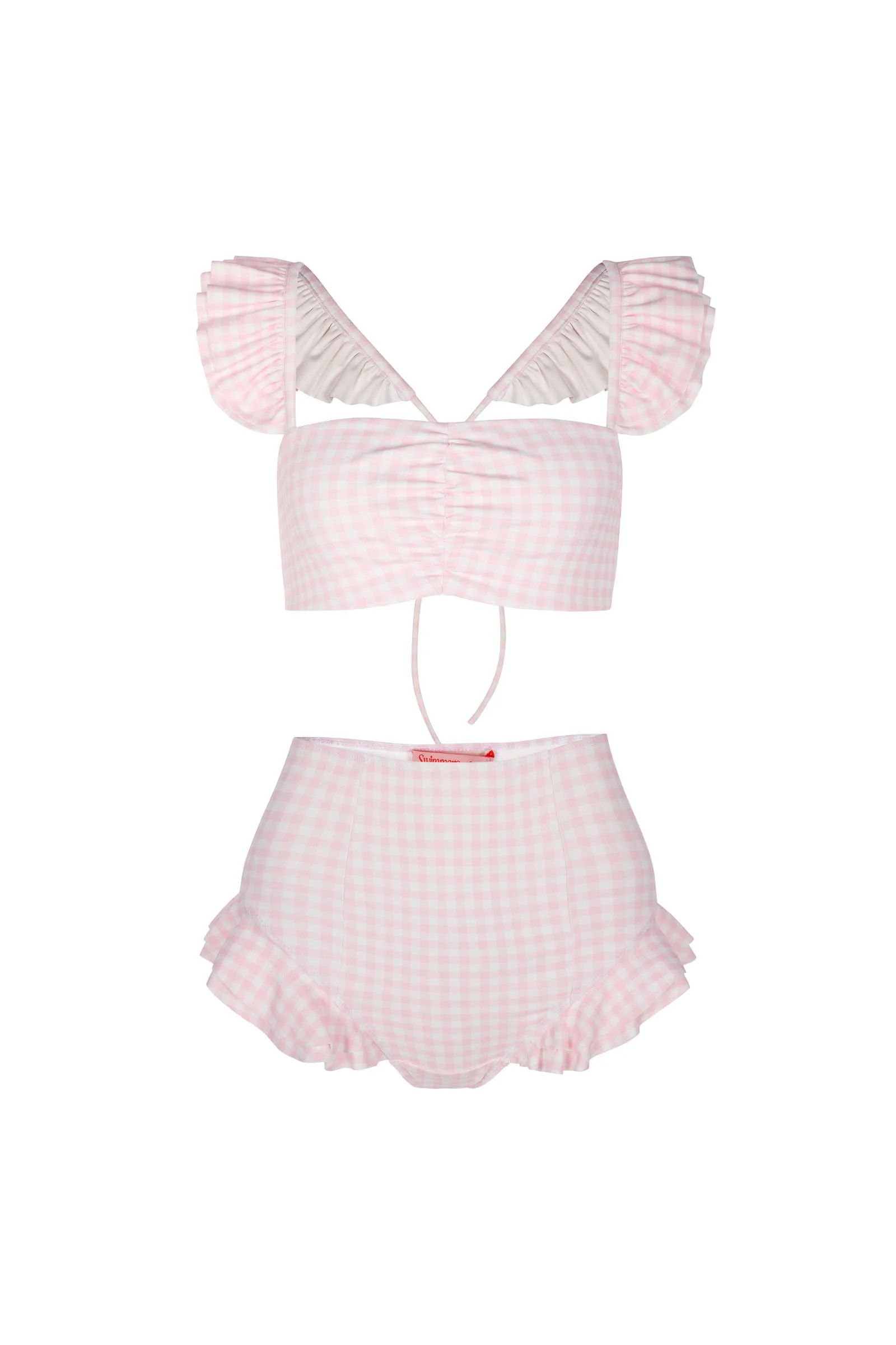 The Pink Gingham Ruffle Bikini Top | Selkie Collection