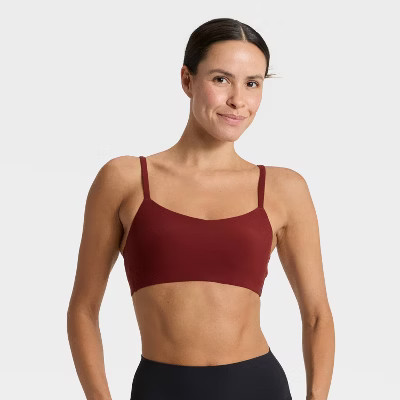 Women's Everyday Soft Light Support Strappy Sports Bra - All In Motion™ Maroon L | Target