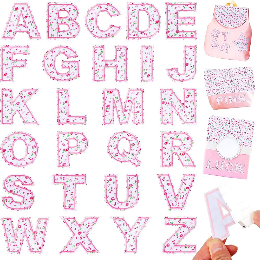 Letter Patches Self-Adhesive for Girls Clothing: Kingsow Pink 26Pcs Flower Letters Patch Stickers... | Amazon (US)