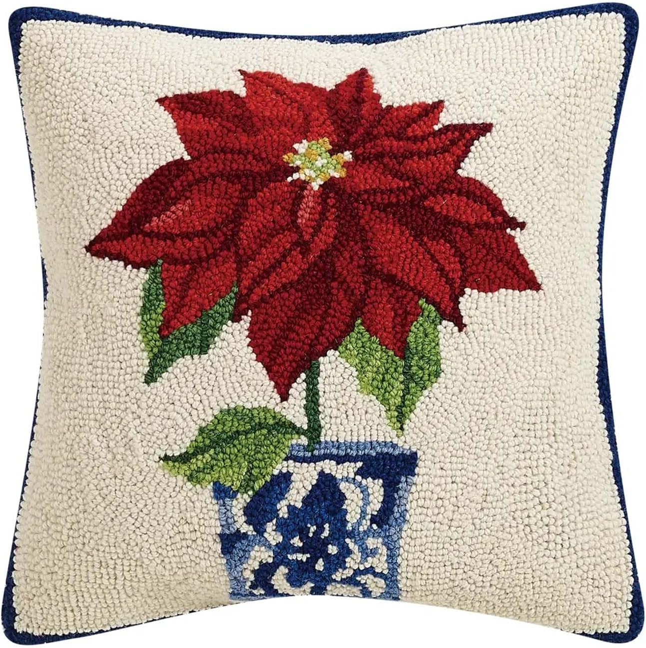 Poinsettia Holiday Chinoiserie 16" Square Hooked Wool Throw Pillow, Artwork by Sally Eckman Rober... | Amazon (US)