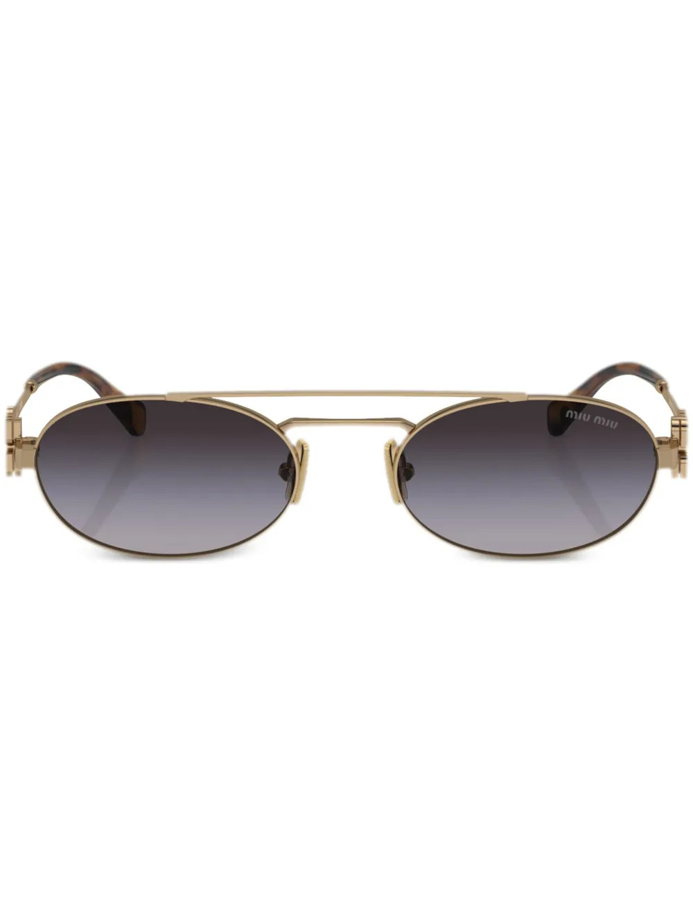 Miu Miu Eyewear logo-lettering oval-frame Sunglasses | Gold | FARFETCH UK | Farfetch Global