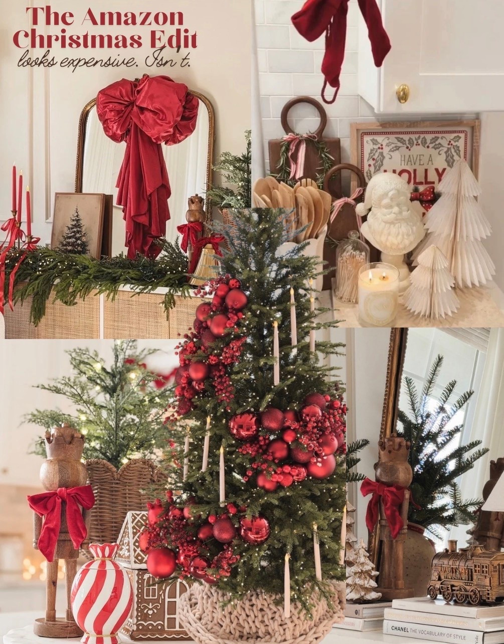 Christmas decor from last year! Love the pop of red! Cottage Christmas, Ralph Lauren Christmas