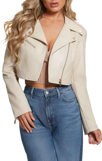 GUESS Rochelle Faux Leather Crop Moto Jacket | Nordstrom | Nordstrom
