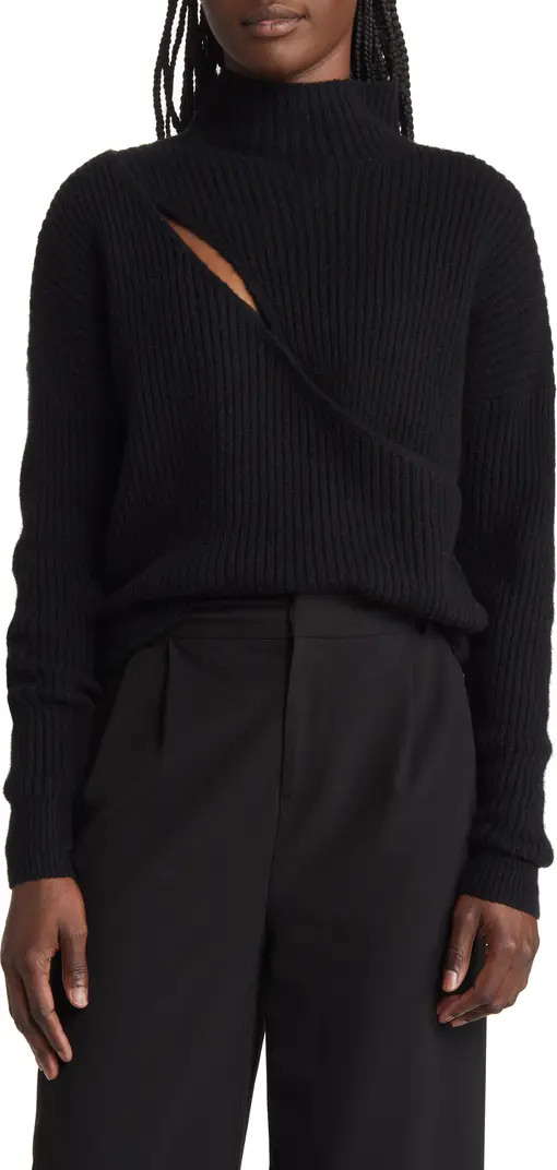 Open Edit Mock Neck Wrap Look Rib Sweater | Nordstrom | Nordstrom