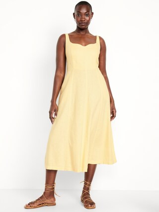 Fit & Flare Sleeveless Linen-Blend Midi Dress | Old Navy (US)