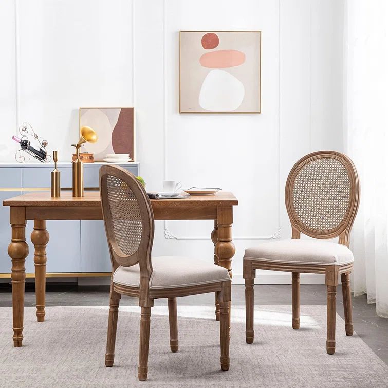 Destan Dining Chair in Beige/Oak (Set of 2) | Wayfair North America