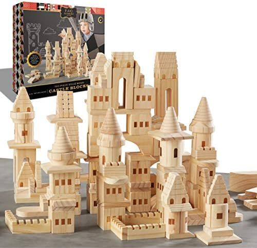 FAO SCHWARZ {150 Piece Set} Wooden Castle Building Blocks Set, Toy Solid Pine Wood Block Playset ... | Amazon (US)