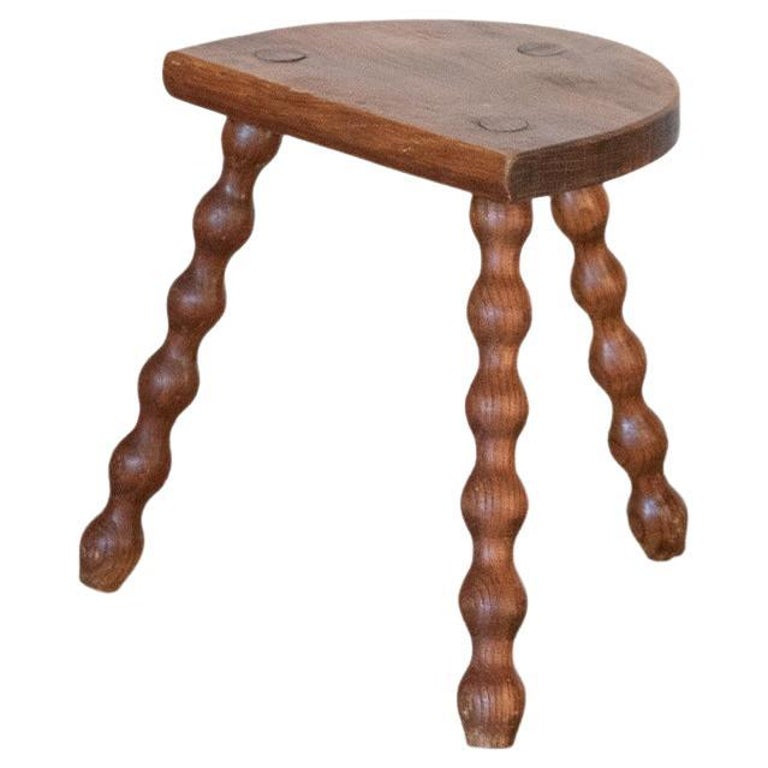 Short French Wood Tripod Stool | 1stDibs