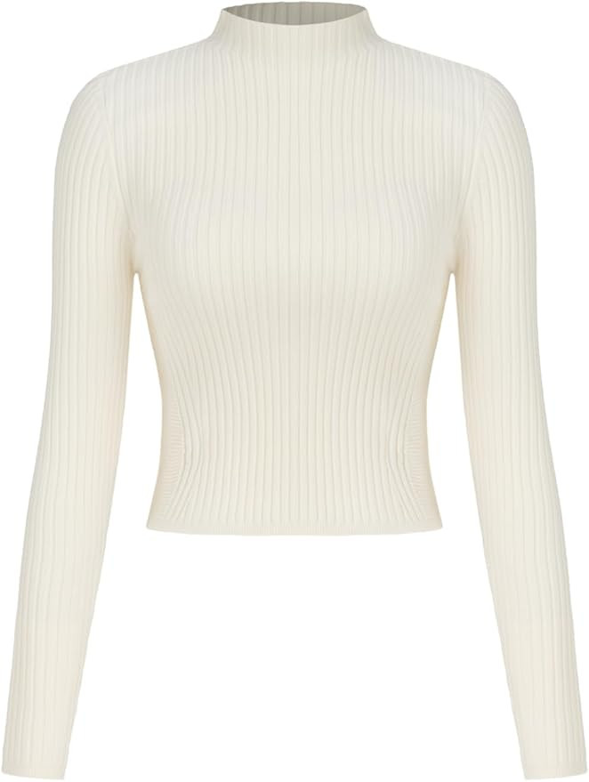 CIDER Women’s Mock Neck Crop Tops Long Sleeve Fitted Basic Tee Shirts | Amazon (US)
