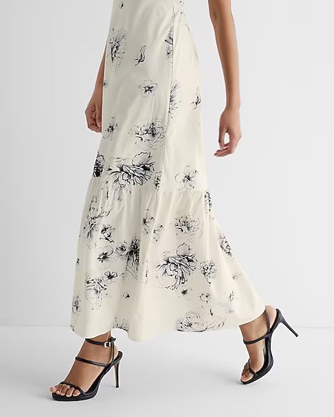 Floral Print Square Neck Tiered Poplin Maxi Dress | Express