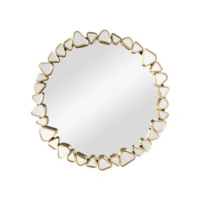23.6" Modern Large Gold Round Pebble Wall Mirror Decor With Geometric Frame Living Room | Wayfair North America
