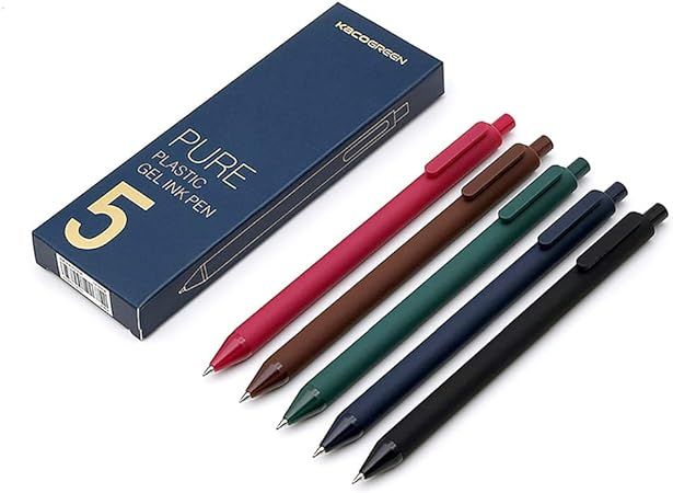 Kaco Pure Retractable Gel Ink Pens Retro Colored Ink 0.5mm Extra Fine Point 5-Pack | Amazon (US)