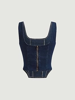 SOLY HUX Women's Square Neck Sleeveless Denim Top Zip Up Back Asymmetrical Hem Crop Tank Top | Amazon (US)