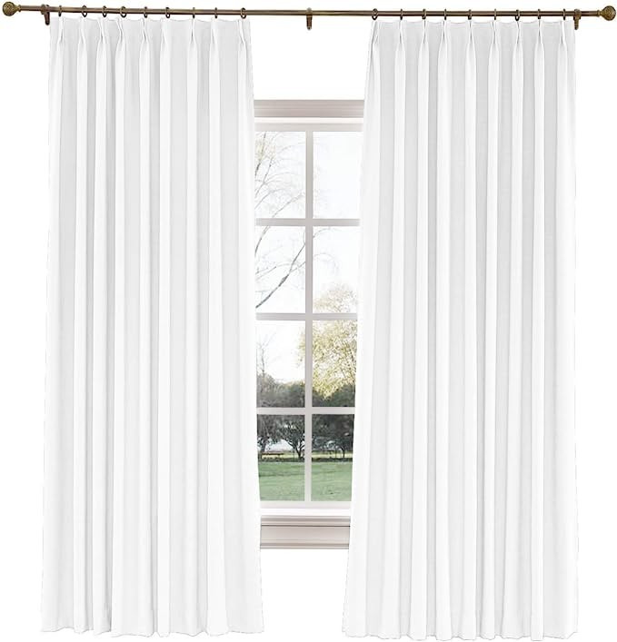Amazon.com: TWOPAGES 72 W x 84 L inch Pinch Pleat Darkening Drapes Faux Linen Curtains with Black... | Amazon (US)
