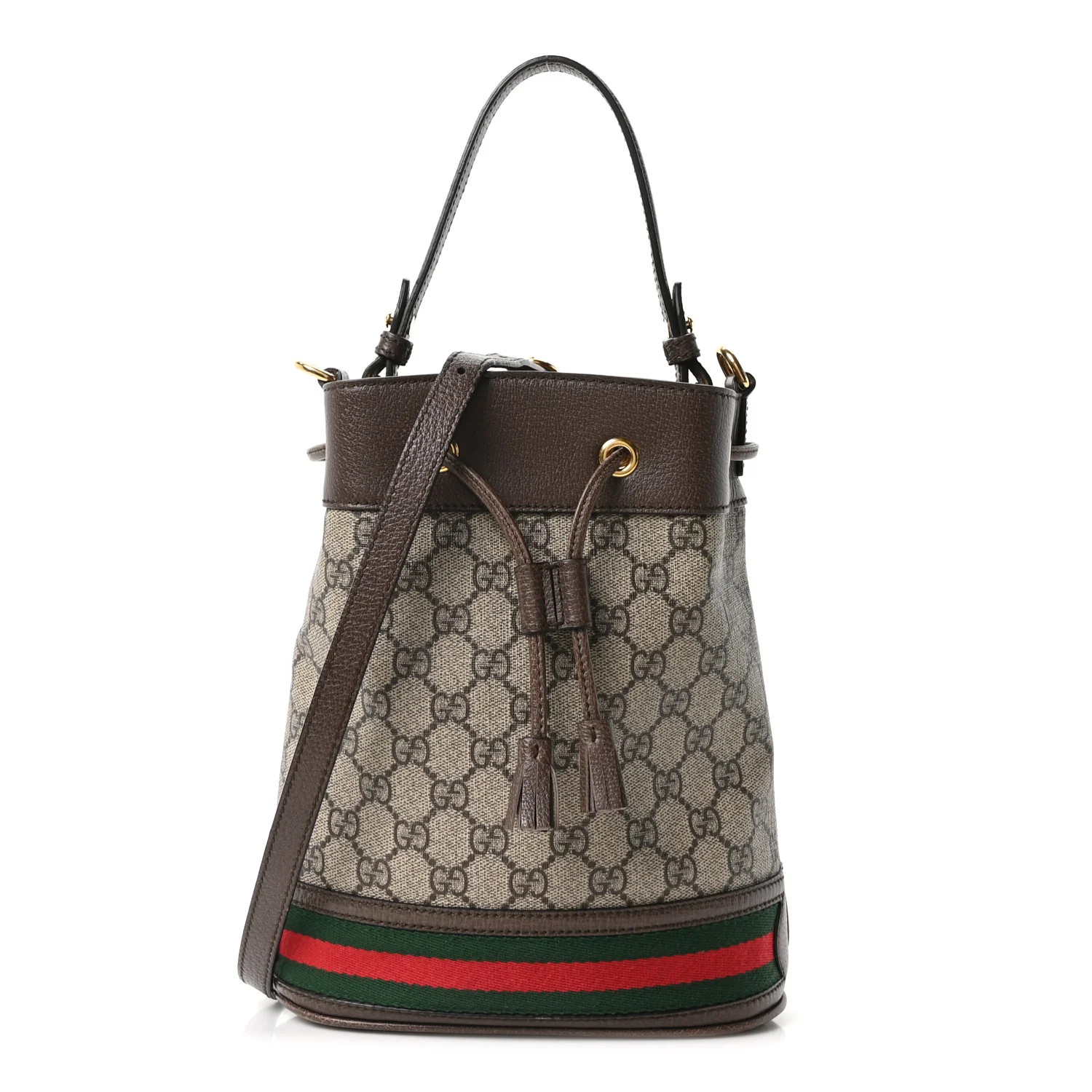 Gucci GG Supreme Monogram Web Small Ophidia Bucket Bag Brown 1864379 | FASHIONPHILE (US)