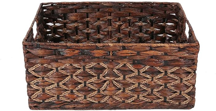 Rectangular Wicker Storage Basket, Dark Water Hyacinth Basket With Inside Handles Shelves Kitchen... | Amazon (US)