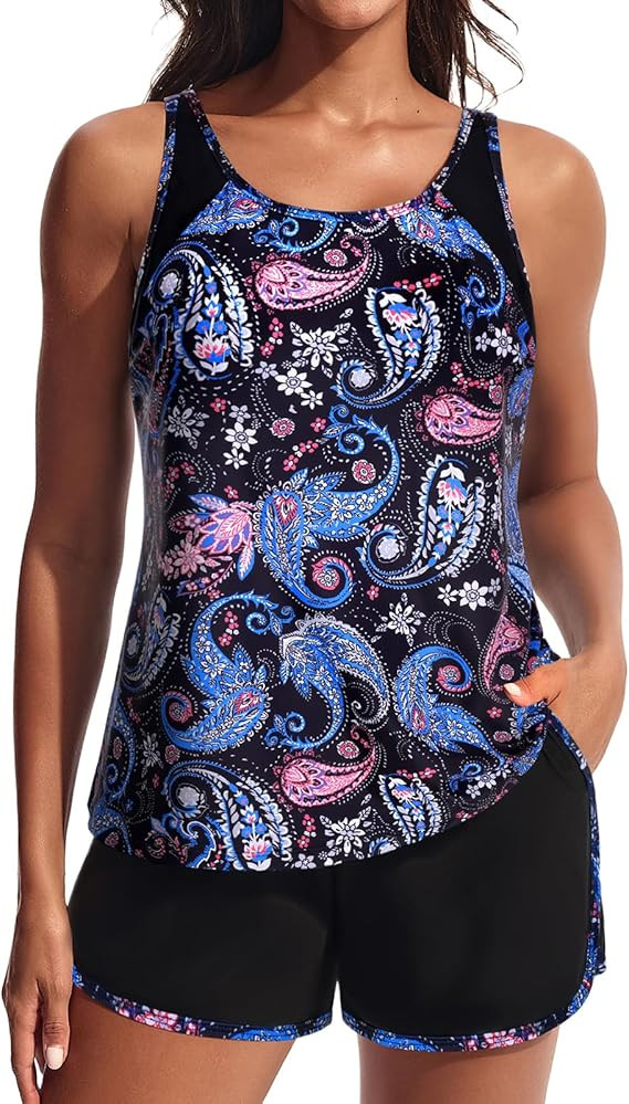 Hanna Nikole Women's Tankini Swimsuits Two Piece Tummy Control Bathing Suit with Athletic Pockets... | Amazon (US)