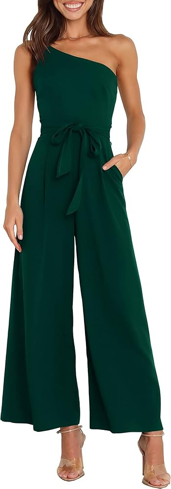 ANRABESS Women Summer Dressy Jumpsuits One Shoulder Sleeveless Casual Wide Leg Pants Romper Jumpe... | Amazon (US)
