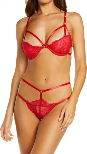 Strappy Lace Underwire Bra & Thong Set | Nordstrom
