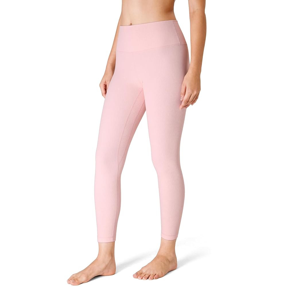 YUNOGA Women's Ribbed High Waisted Tummy Control Leggings Buttery 25" Inseam Workout Yoga Pants | Amazon (US)