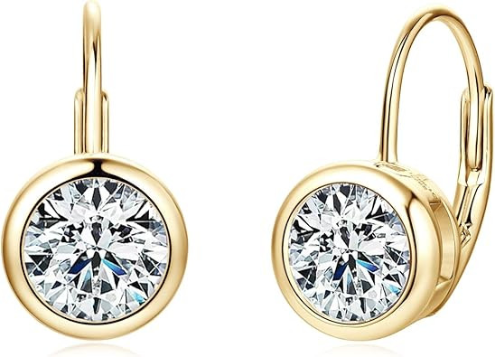 Moissanite Hoop Earrings, 925 Sterling Silver Hypoallergenic Bezel Set Leverback Drop Earrings fo... | Amazon (US)