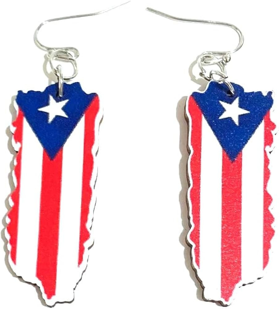 Puerto Rico Shape Wood Earrings - Dangle Style, Boricua Pride, Puerto Rican Design | Amazon (US)