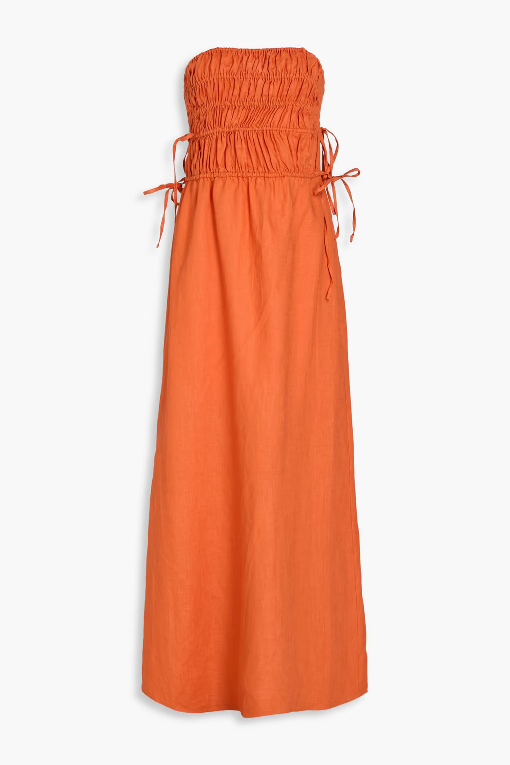 Strapless shirred linen midi dress | The Outnet (US and CA)