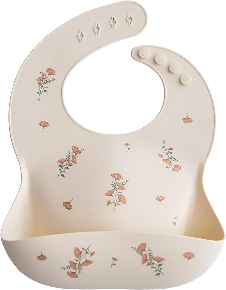 mushie Silicone Baby Bib | Adjustable Fit Waterproof Bibs (Pink Flowers) | Amazon (US)