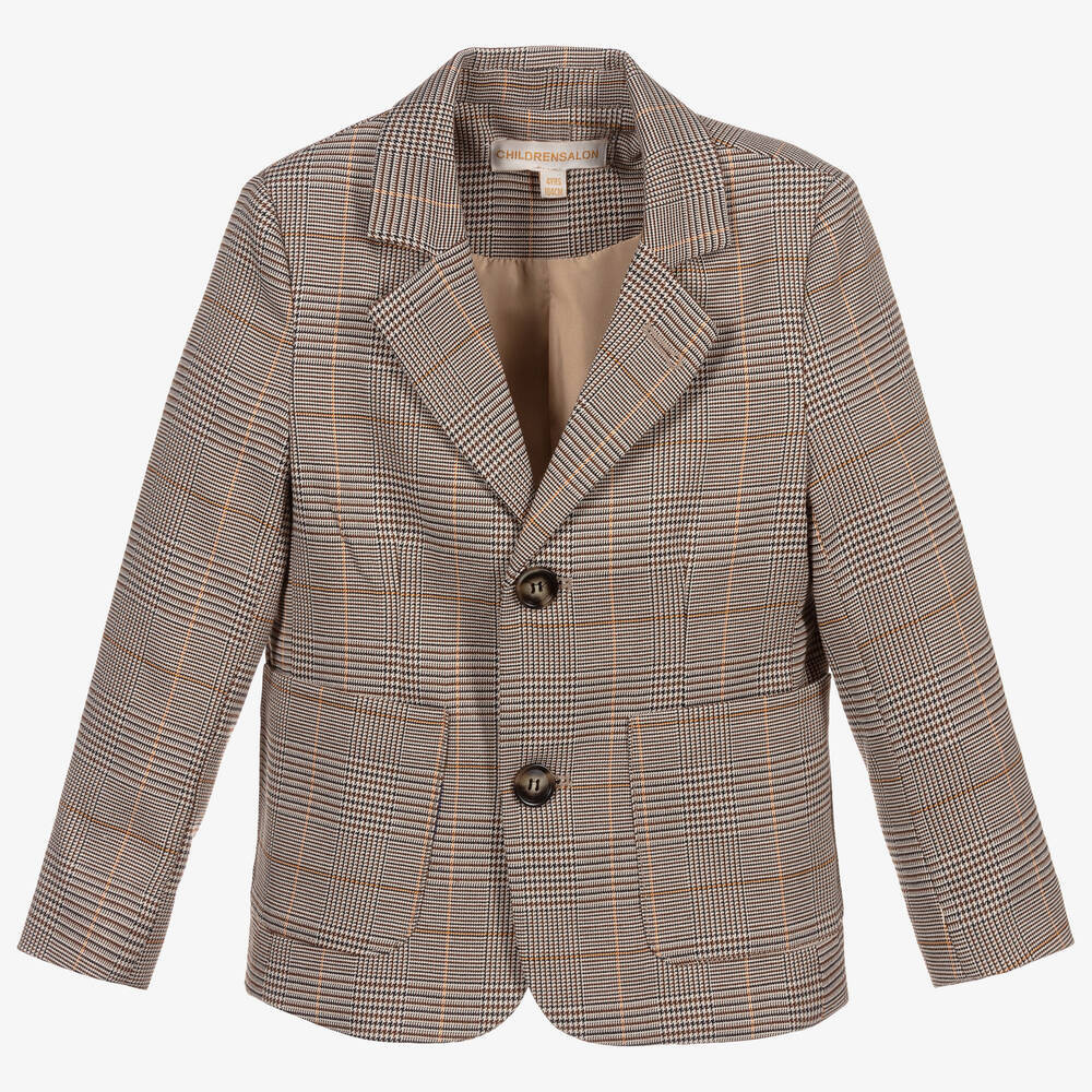 Childrensalon Occasions Boys Brown Dogstooth Check Jacket | Childrensalon