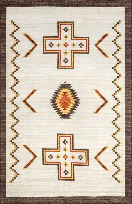 Ivory Zahaira Washable Aztec 4' x 6' Area Rug | Rugs USA