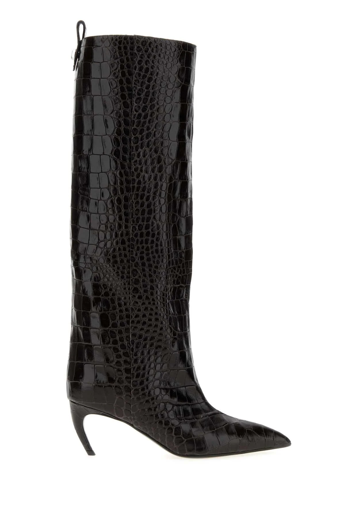 The Attico Crocodile-Embossed Leather Boot — Black | Italist Inc.
