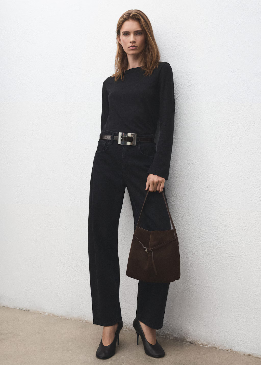 Suede bucket bag with buckle chocolate - Woman - One size - MANGO | Mango (US/MX/AU)