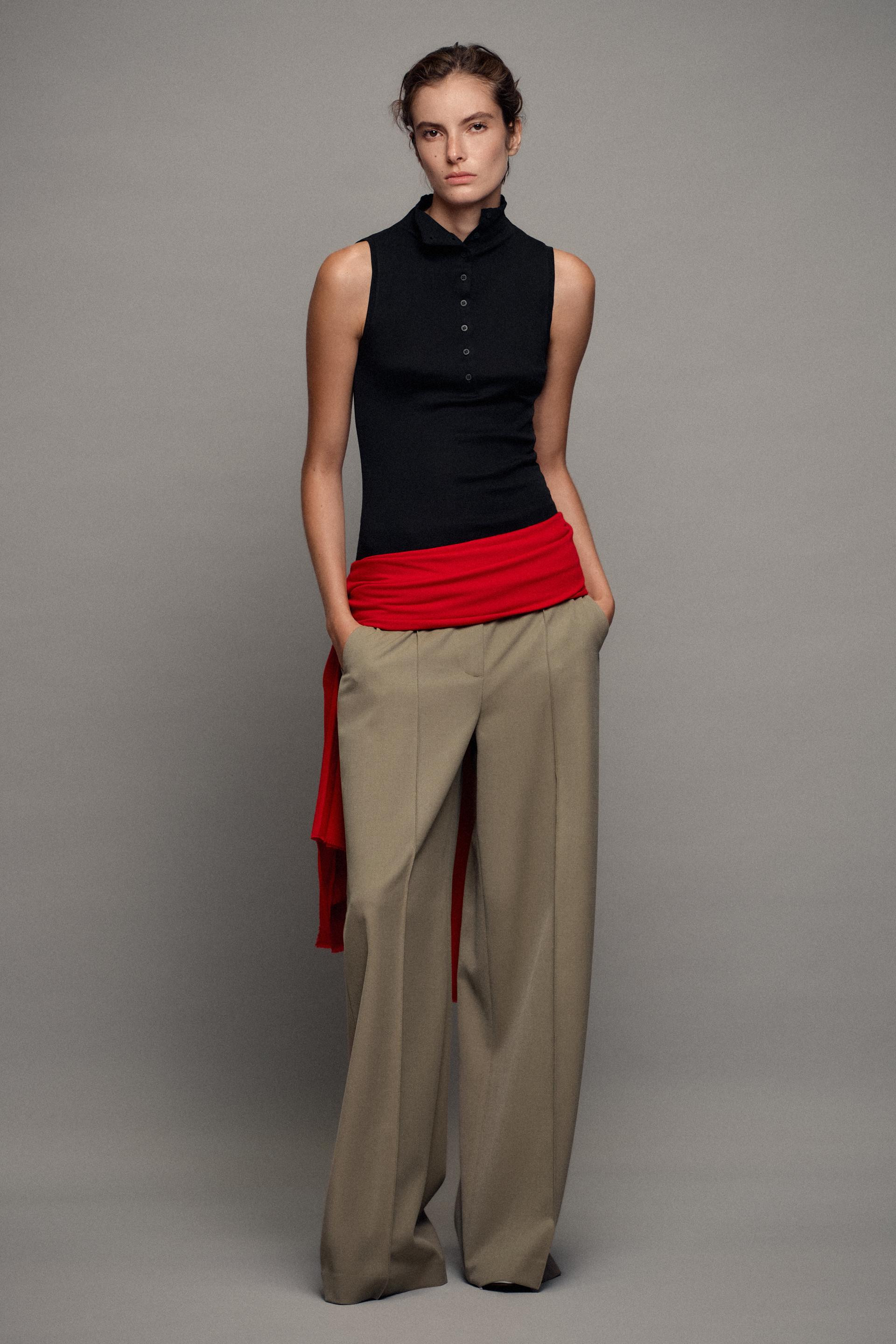 Zara - Zw Collection Wide-Leg Trousers - Navy Blue - Xl - Woman | Zara US