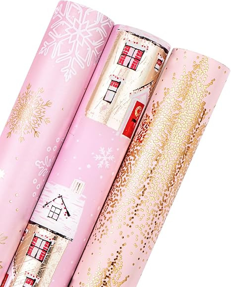 WRAPAHOLIC Christmas Wrapping Paper Roll - Mini Roll - 3 Rolls - 17 Inch X 120 Inch Per Roll - Pi... | Amazon (US)