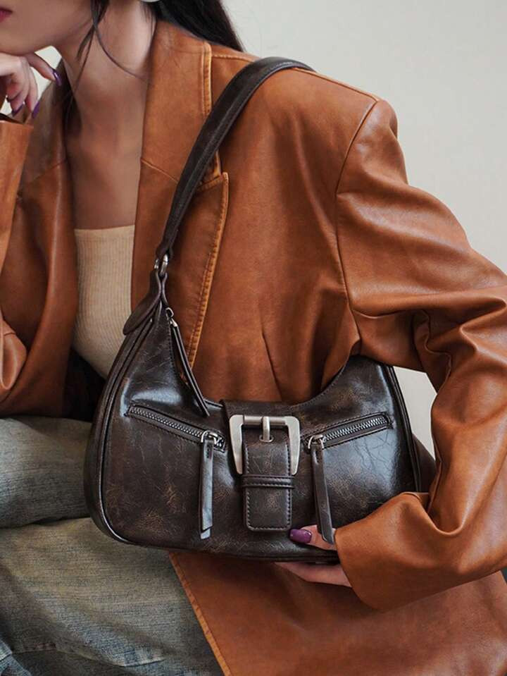 1pc Solid Color PU Leather Women Crossbody Bag, Water-Resistant British Vintage Style Shoulder Ba... | SHEIN