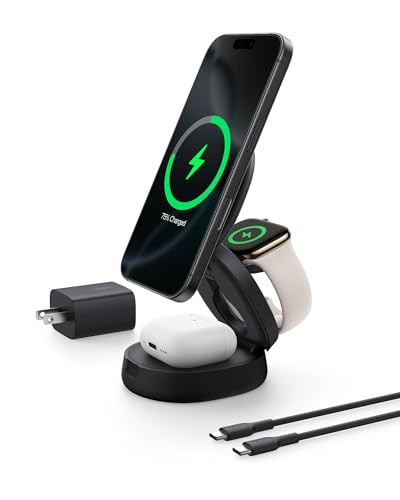 Belkin MagSafe Charger Compatible, 3-in-1 Qi2 15W Wireless Charging Station, Convertible Wireless Charger for iPhone 17, Apple Watch, AirPods, Pixel 10, Phone Stand for Travel w/ 36W Adapter - Black | Amazon (US)