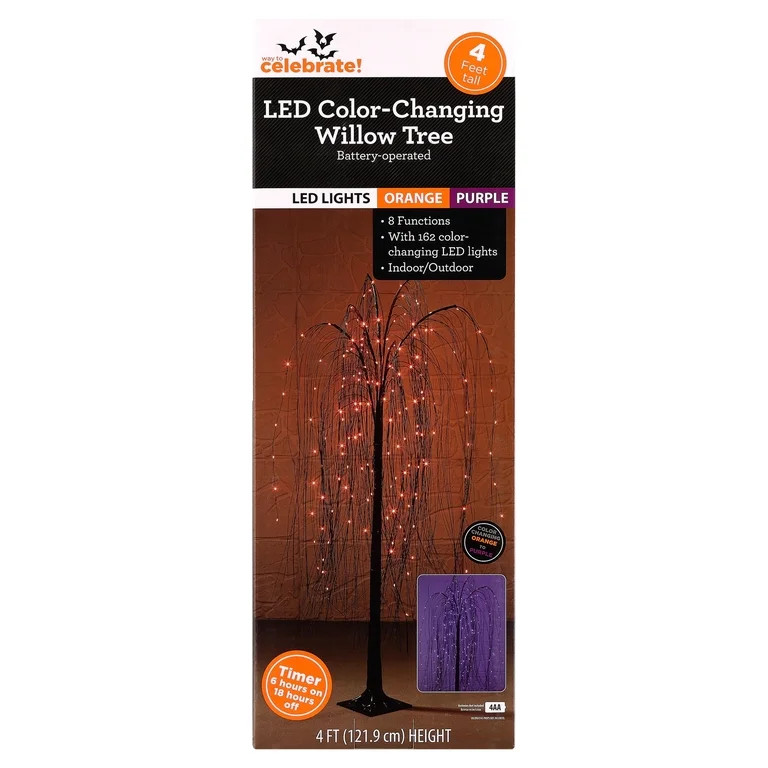 Indoor/Outdoor Battery-Operated 8-Function LED Color-Changing Willow Tree, Orange and Purple, 48"... | Walmart (US)