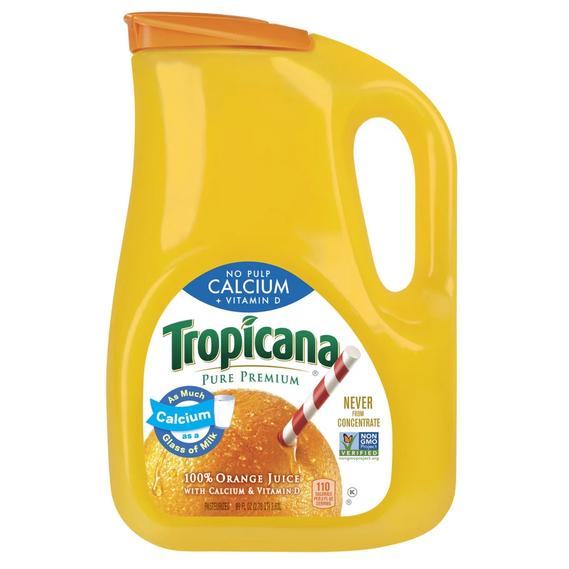 Tropicana Pure Premium 100% Orange Juice, No Pulp with Calcium and Vitamin D, 89 Fl Oz Bottle | Walmart (US)