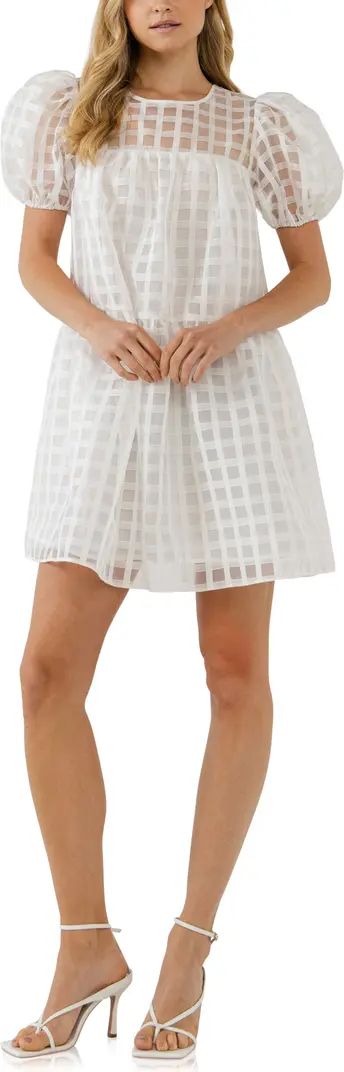 English Factory Gridded Puff Sleeve Dress | Nordstrom | Nordstrom