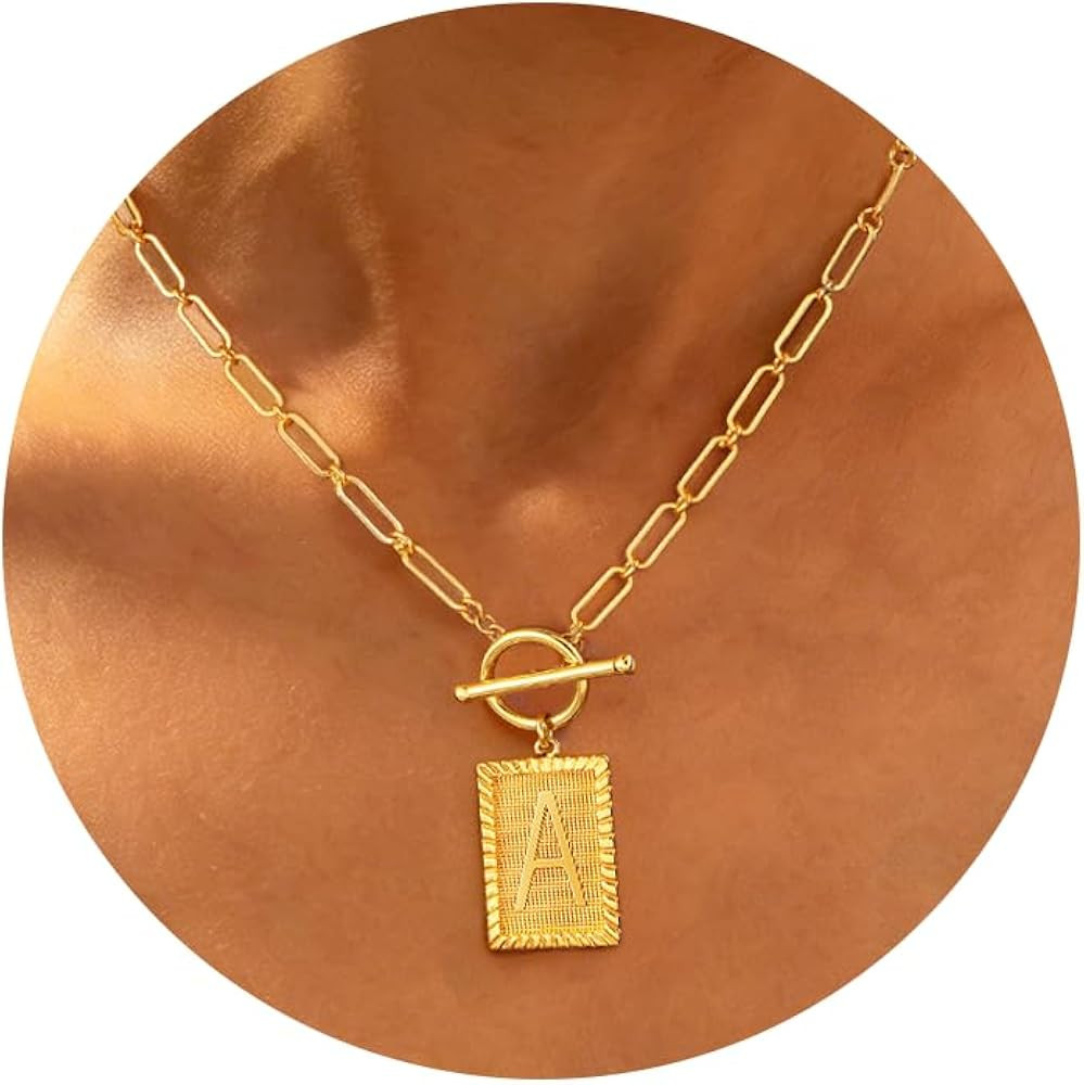 Moodear Initial Necklace for Women – Chunky 14K Gold Plated A-Z Letter Pendant Necklace, Thick ... | Amazon (US)