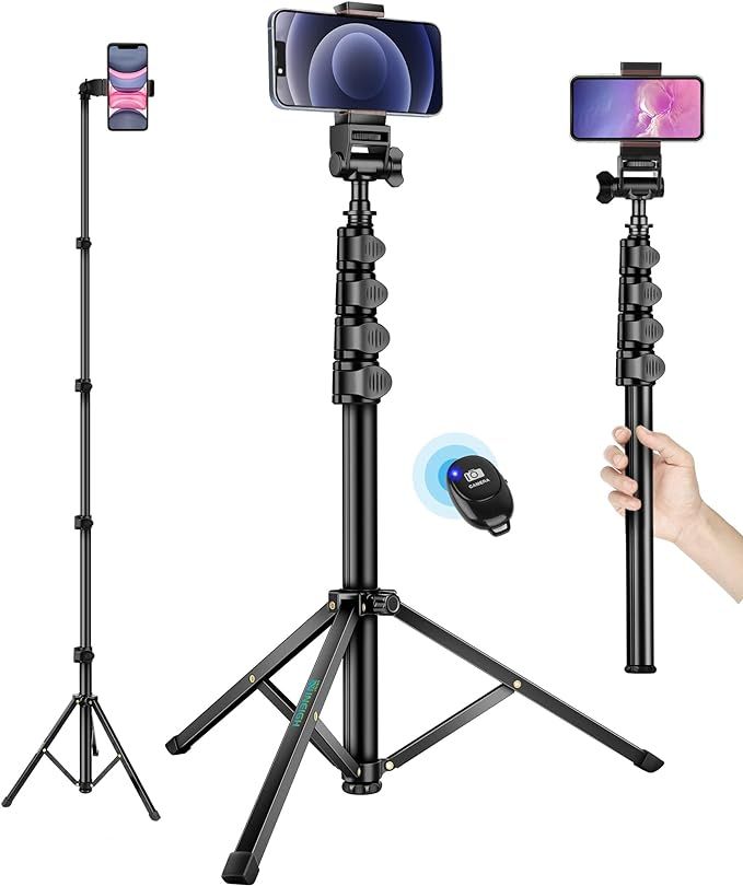 Phone Tripod, 70" Selfie Stick Tripod Stand Cell Phone Tripods with Remote Phone Holder Carry Bag... | Amazon (US)