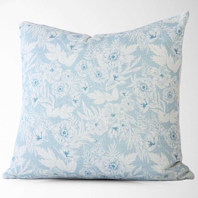 Lillian Garden Floral Pillow Cover – 22x22 Blue Botanical Print, 100% Cotton Cushion Cover for ... | Amazon (US)