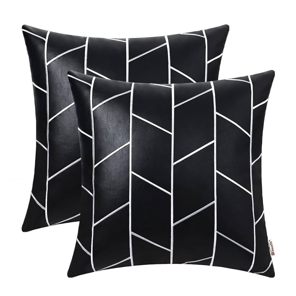 BRAWARM Faux Leather Pillow Covers 18 X 18 Inches, Black and White Leather Pillow Covers Pack of ... | Amazon (US)
