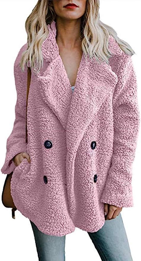 Famulily Women's Winter Warm Open Front Fleece Fluffy Jacket Coat Outwear with Pockets | Amazon (US)