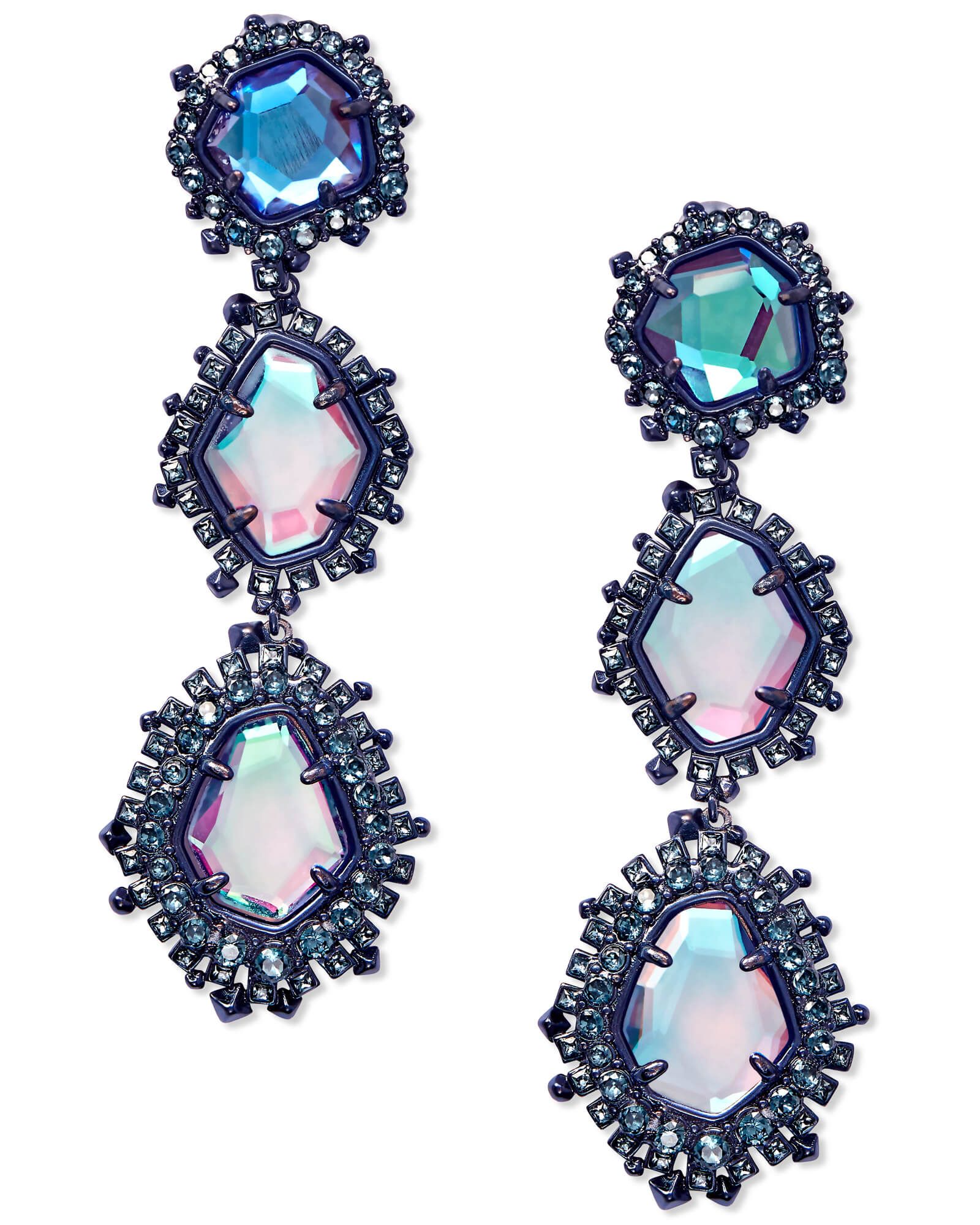 Aria Navy Gunmetal Statement Earrings in Indigo Dichroic Glass | Kendra Scott | Kendra Scott