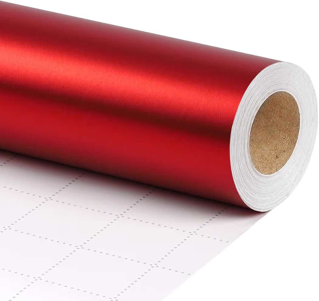 LaRibbons Red Christmas Wrapping Paper, Solid Color Matte Metal Gift Paper Roll - 17 Inch x 33 Fe... | Amazon (US)